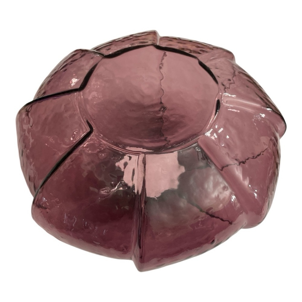 Large Elegant Purple round Ribbed Glass Vase. 6” Tall and 25” all way around. - Picture 4 of 10